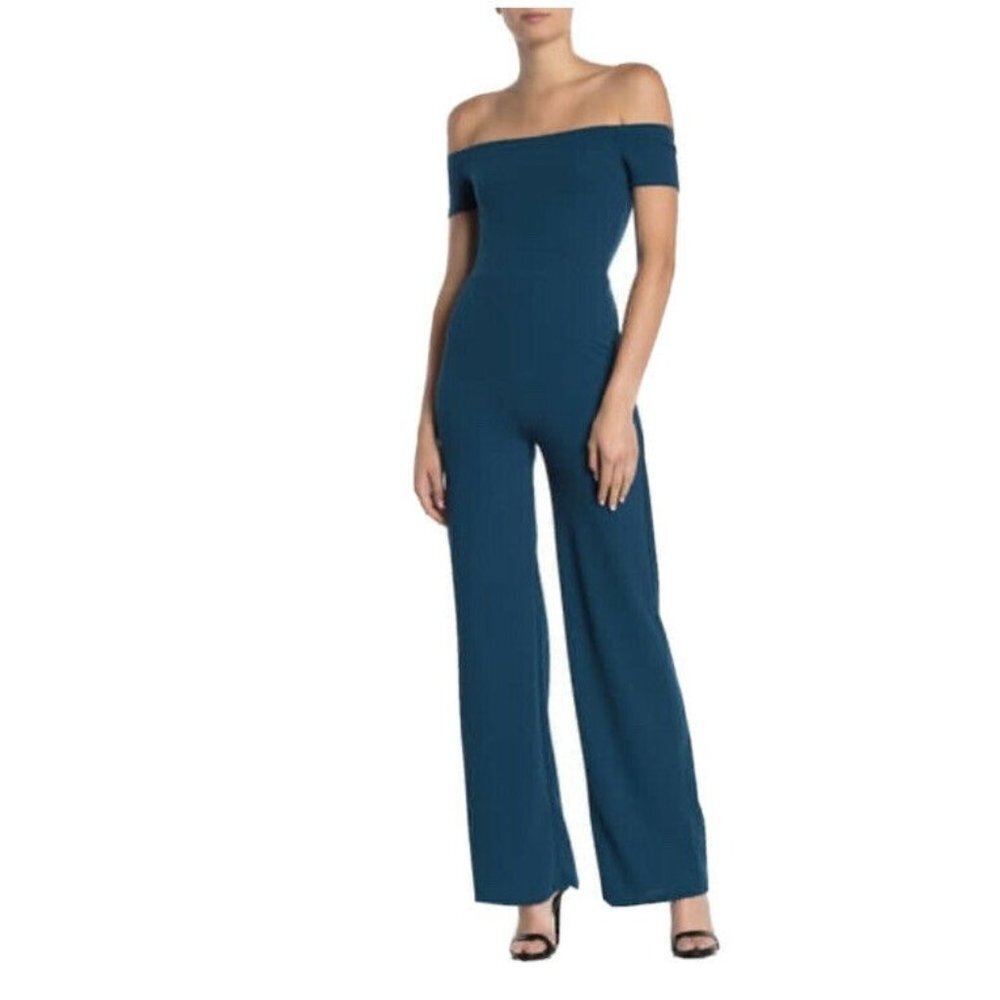 Velvet Torch Womens Jumpsuit Blue Stretch Off Shou